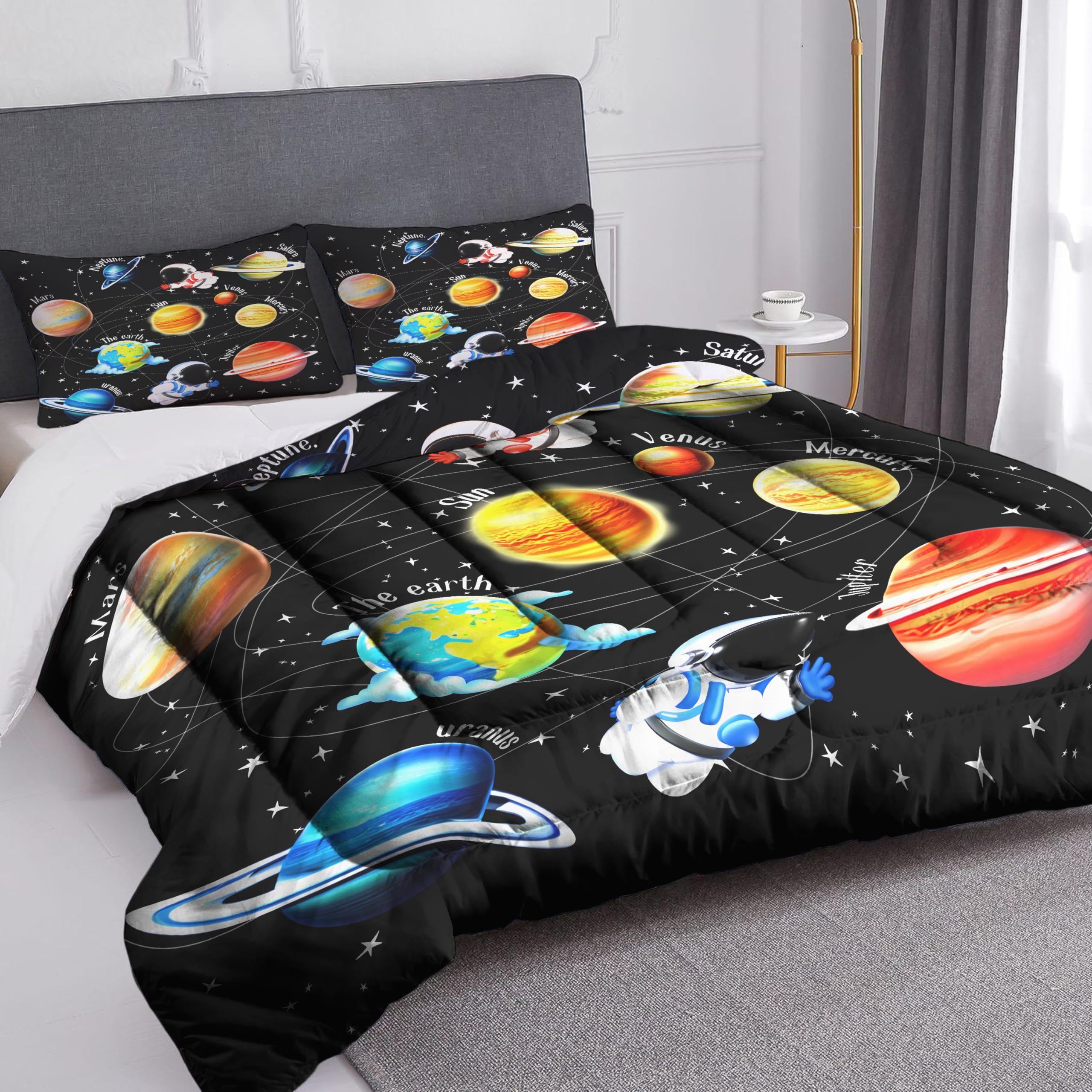 Uyivugmo Kids Galaxy Comforter Bedding Sets for Child Outer Space Astronaut Bedding Set for Boys Includes Comforter with 2 Pillowcase