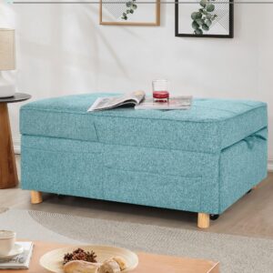 SEJOV Sleeper Sofa Chair Bed,4-in-1 Convertible Sofa Bed Chair with 6 Adjustable Backrest and Pillow, 3-Seat Pull Out Sleeper Chair Linen No Backrest for Bedroom Small Space Living Room, Sky Blue