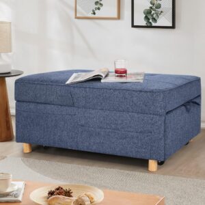 SEJOV Sleeper Sofa Chair Bed,4-in-1 Convertible Sofa Bed Chair with 6 Adjustable Backrest and Pillow, 3-Seat Pull Out Sleeper Chair Linen No Backrest for Bedroom Small Space Living Room, Navy Blue