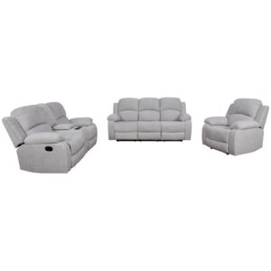 We Own Linen Recliner Sofa Set 3 PCS Motion Sofa Loveseat Recliner Sofa Recliner Couch Manual Reclining Chair for Living Room (3 Piece Set) (Grey)