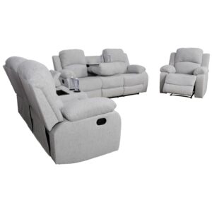 We Own Linen Recliner Sofa Set 3 PCS Motion Sofa Loveseat Recliner Sofa Recliner Couch Manual Reclining Chair for Living Room (3 Piece Set) (Grey)