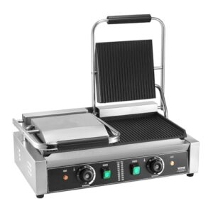 VEVOR Commercial Panini Grill, 3600W Electric Sandwich Panini Maker, Stainless Steel Double Sandwich Press, Panini Grill Temp Control & 19"x9" Full Grooved Enamel Plate, for Hamburger Steak Bacon