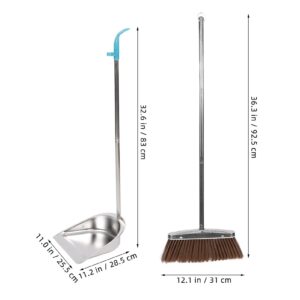 HOLIDYOYO Broom and Dustpan Set with Long Handle Stainless Steel Broomstick Standing Dust Pan for Floor Home Office Lobby A