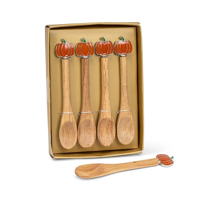 Abbott Collection Pumpkin Small Wooden Stir Spoons, Set of 4 (5"L)