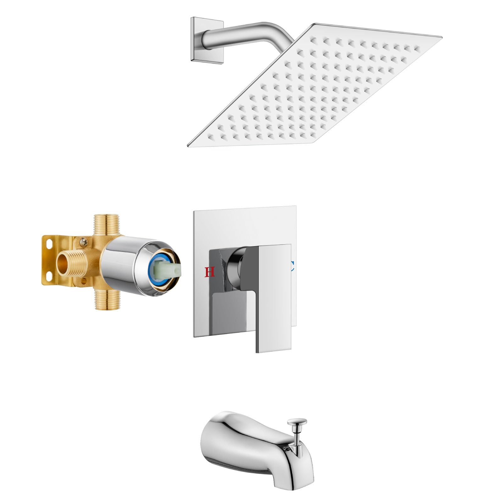 Airuida Bar Sink Faucet Single Hole Single Handle Bathroom Sink Faucet Kitchen Shower Faucet Set with 8 Inch Rainfall Square Showerhead and Tub Spout Bathtub Faucet Kit