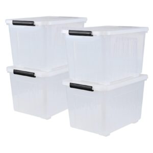 oymlclivisa 4 packs 50 quart clear plastic latching box with wheels, plastic storage tote with lid