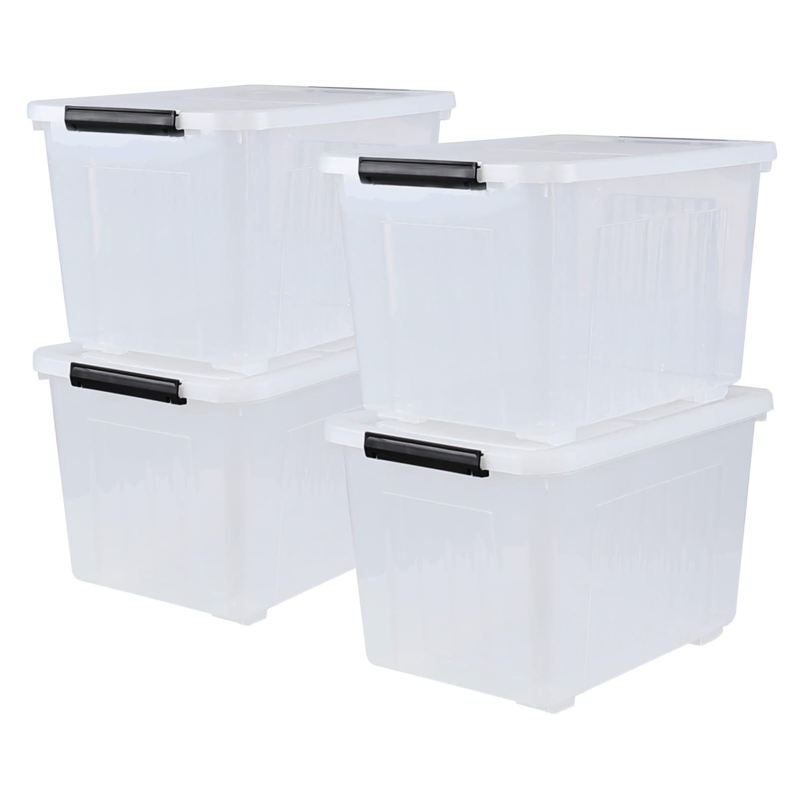 Oymlclivisa 4 Packs 50 Quart Clear Plastic Latching Box with Wheels, Plastic Storage Tote with Lid