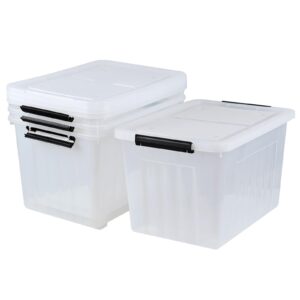 Oymlclivisa 4 Packs 50 Quart Clear Plastic Latching Box with Wheels, Plastic Storage Tote with Lid