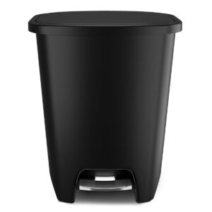 Glad 20 Gallon Trash Can - Plastic Kitchen Waste Bin with Odor Protection of Lid, Premium Stainless Steel Step On Foot Pedal and Garbage Bag Rings, Black