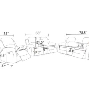 We Own Linen Recliner Sofa Set 3 PCS Motion Sofa Loveseat Recliner Sofa Recliner Couch Manual Reclining Chair for Living Room (3 Piece Set) (Grey)