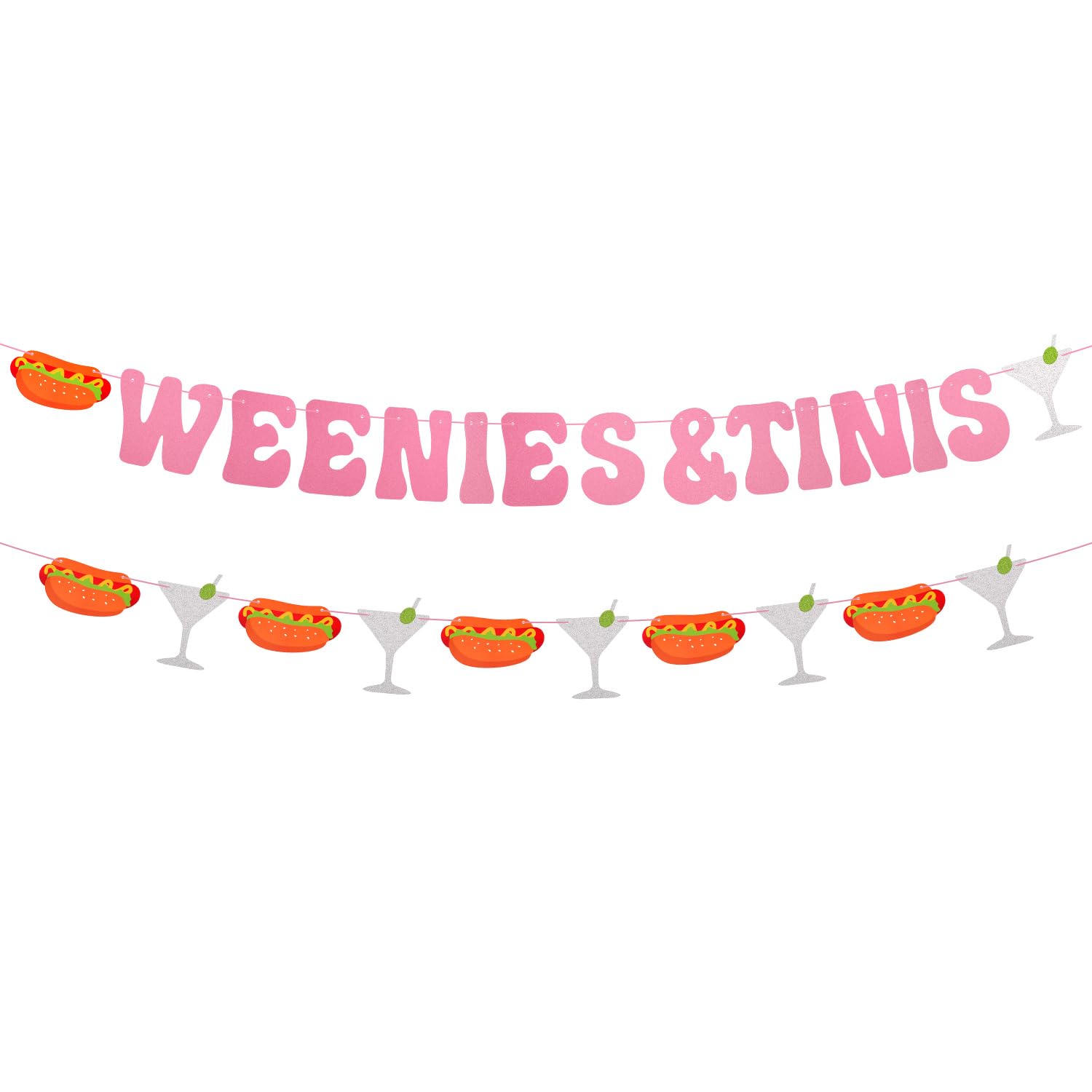 PEUTIER Weenies & Tinis Banner, Pink and Glitter Weenies and Tinis Party Decorations for Martini Themed Party Hot Dog Bar Bachelorette Party Birthday Decorations