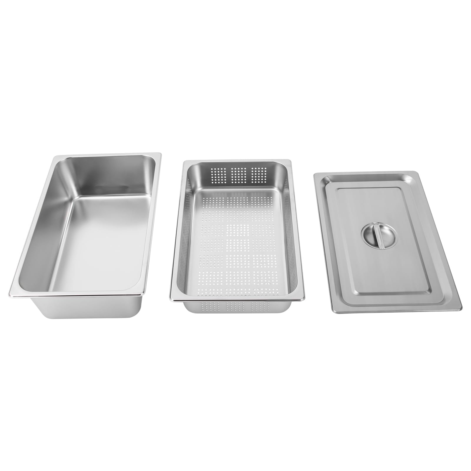 4" Deep Perforated Pan+6" Deep Steam Teable Pan+Lid, Food Pan for Commercial or Personal, 9.51-10.57Qt and 12.68Qt Stainless Steel Steam Pan Set, Full Size Hotel Pan, Steam Table Tray for Food Warmer