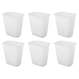 sterilite 9 gallon rectangular wastebasket easy to clean open top durable home kitchen trash bin, fits 13 gallon liner, 6 pack, white