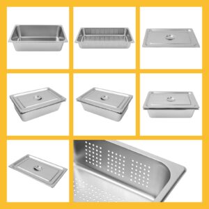 4" Deep Perforated Pan+6" Deep Steam Teable Pan+Lid, Food Pan for Commercial or Personal, 9.51-10.57Qt and 12.68Qt Stainless Steel Steam Pan Set, Full Size Hotel Pan, Steam Table Tray for Food Warmer