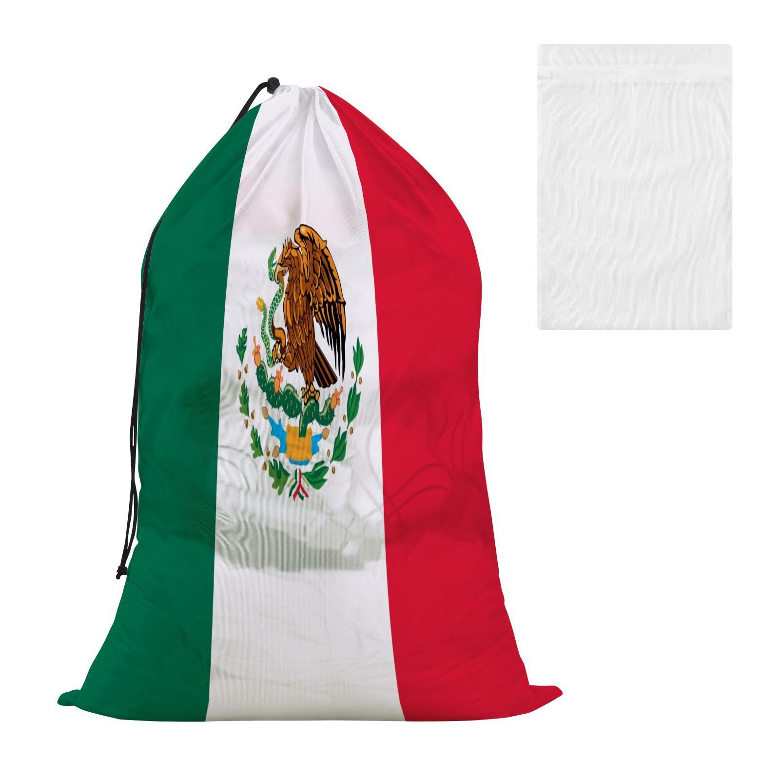 MCHIVER Mexico Flag Large Laundry Bag with Extra Mesh Bags Washable Dirty Clothes Organizer with Drawstring for Laundry Room Bedroom