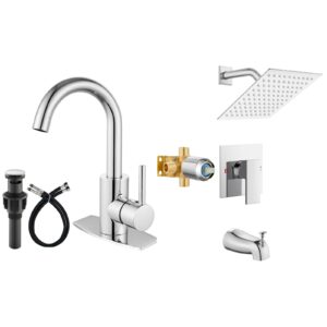 airuida bar sink faucet single hole single handle bathroom sink faucet kitchen shower faucet set with 8 inch rainfall square showerhead and tub spout bathtub faucet kit