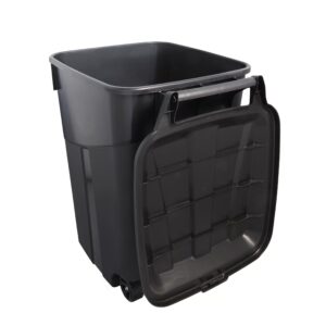 CHBcjq Heavy Duty Wheeled Plastic Garbage Can, 45 Gallon Capacity, Attached Lid, Black