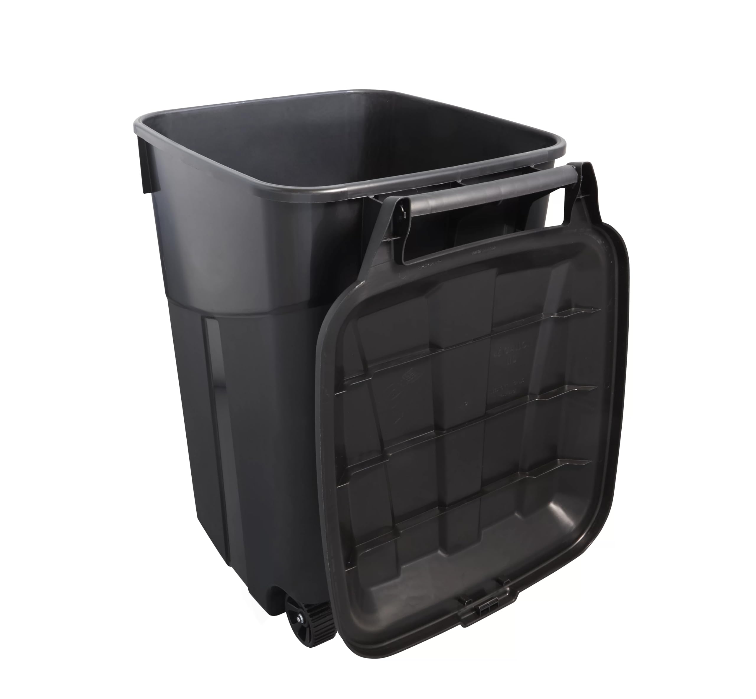 CHBcjq Heavy Duty Wheeled Plastic Garbage Can, 45 Gallon Capacity, Attached Lid, Black