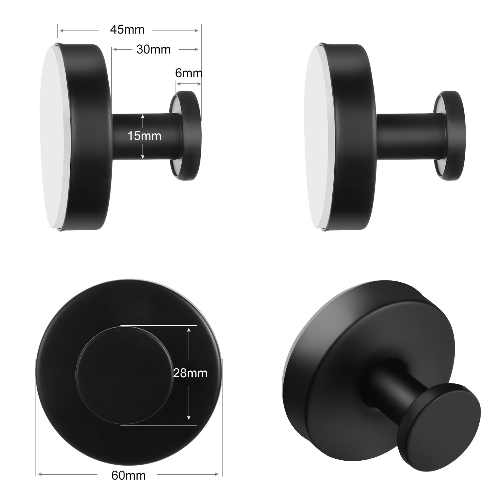 Dntorx Vacuum Suction Cup Hooks, Stainless Steel Suction Hooks for Shower Bathroom Towel Hooks Shower Hooks Holders Black Matte Shower Hooks Hanging Towels, Loofah, Robe, Coat, 2 Pack