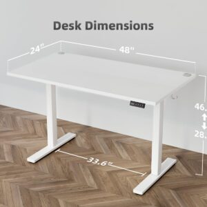 Seang Electric Standing Desk with Adjustable Height, 48x24 Inch Stand Up Desk, Sit Stand Desk with Splice Board for Home Office Computer Workstation, White Frame/White Top