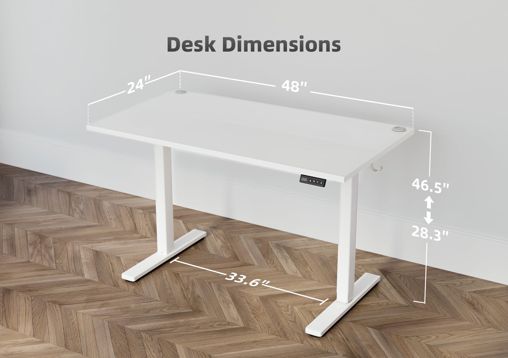 Seang Electric Standing Desk with Adjustable Height, 48x24 Inch Stand Up Desk, Sit Stand Desk with Splice Board for Home Office Computer Workstation, White Frame/White Top