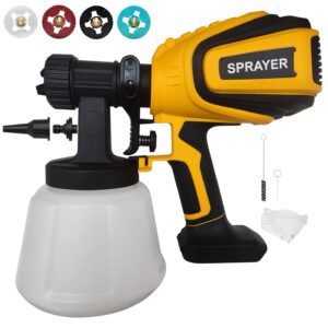 Cordless Paint Sprayer 90000RPM High Speed Electric Spray Paint Gun with 1400ml High Capacity Container Easy to Clean for House Painting Furniture Home Interior Yellow(Not Include Battery)