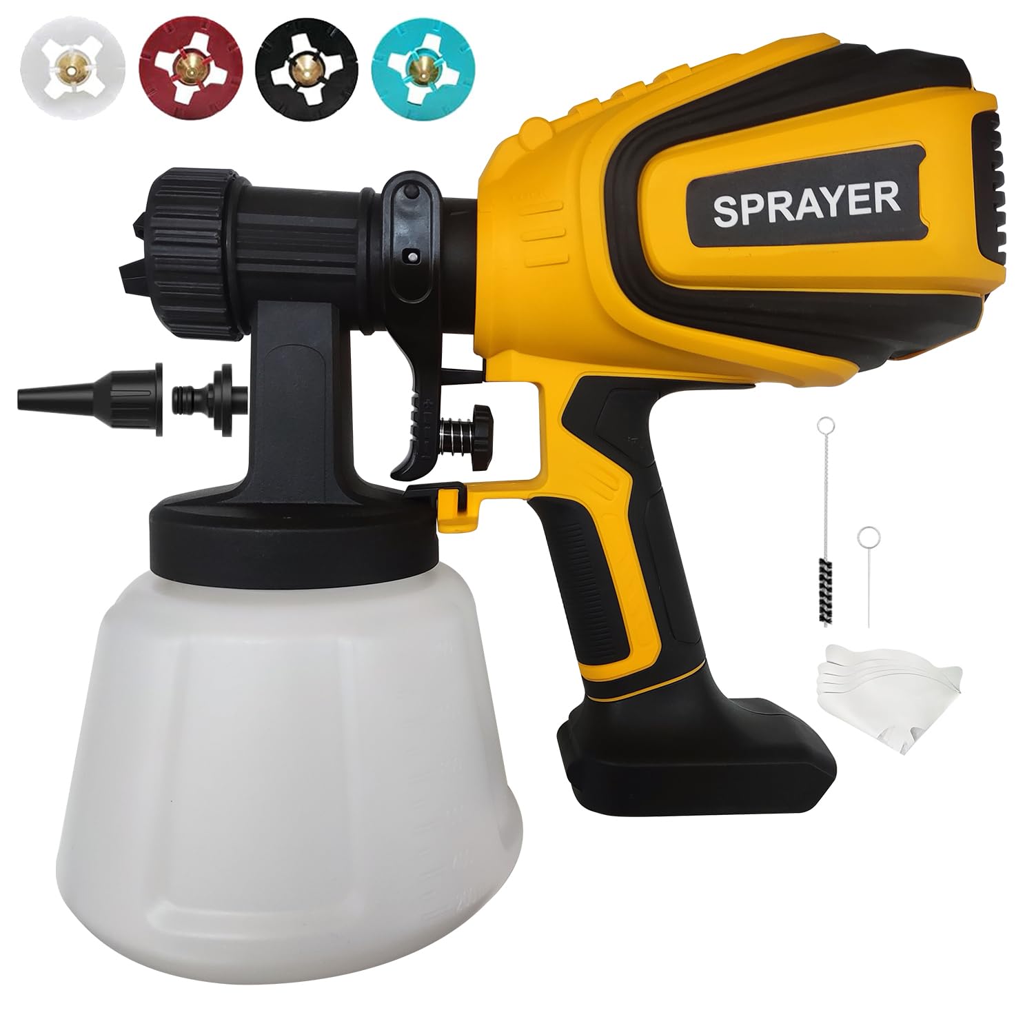 Cordless Paint Sprayer 90000RPM High Speed Electric Spray Paint Gun with 1400ml High Capacity Container Easy to Clean for House Painting Furniture Home Interior Yellow(Not Include Battery)