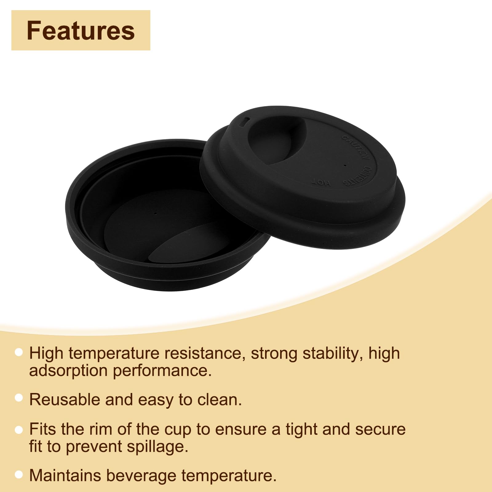 uxcell 2Pcs 3.54" Silicone Cup Lids, Drinking Lid Reusable Sealed Mug Lid for Ceramic or Glass Coffee Mug Spill-Proof, Durable Coffee Cup Covers, Black