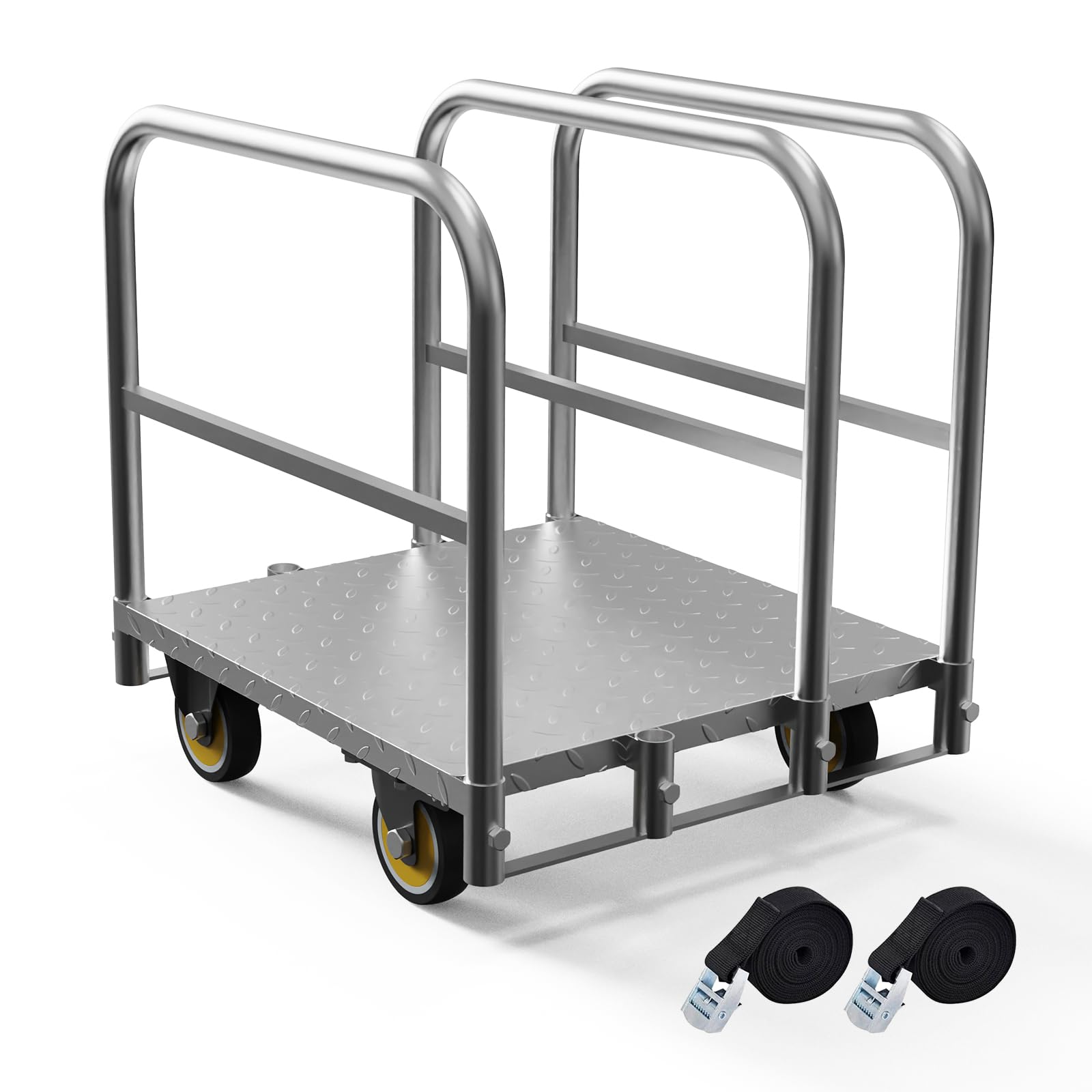 Panel Cart, Heavy Duty Flatbed Cart with 5In Swivel Caster 1500LBS Weight Capacity Lumber Drywall Mattress Cart Transporting Heavy Loads with Ease and Efficiency 2PCS Straps for Platform Truck