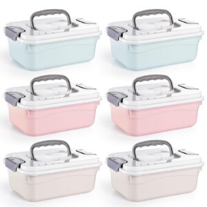 elsjoy set of 6 small plastic storage bins with lid and handle, 2.1 quart plastic latch storage box stackable storage container, small plastic storage basket cute organizer box for home, office