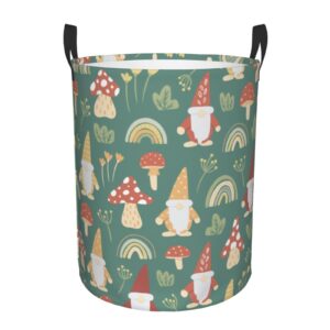 afhyzy gnome laundry hamper collapsible laundry baskets with handles dirty foldable clothes basket easy carry laundry bag round storage basket for blanket, bedroom, dorm, family (s) -mushroom