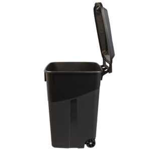 CHBcjq Heavy Duty Wheeled Plastic Garbage Can, 45 Gallon Capacity, Attached Lid, Black