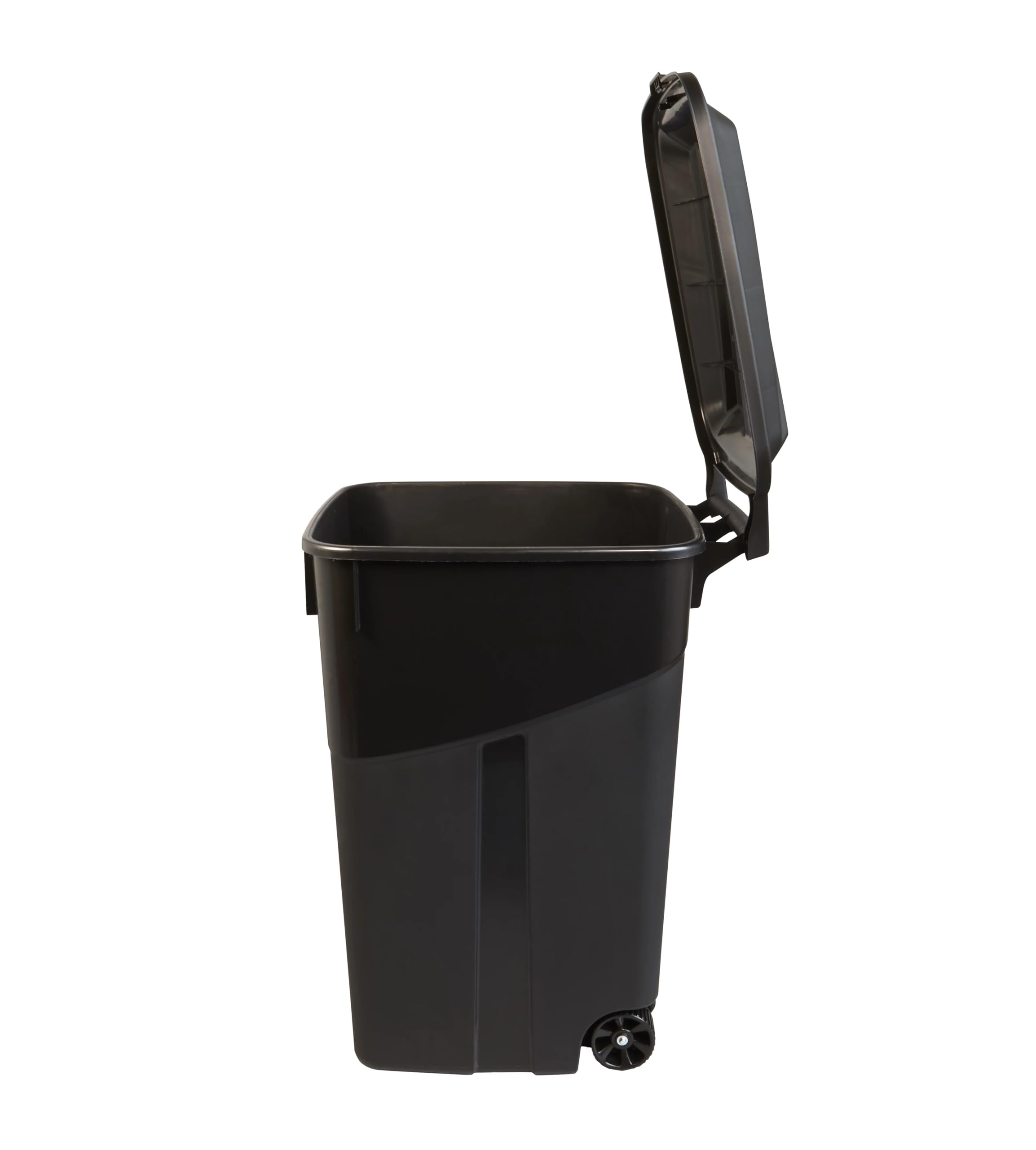 CHBcjq Heavy Duty Wheeled Plastic Garbage Can, 45 Gallon Capacity, Attached Lid, Black