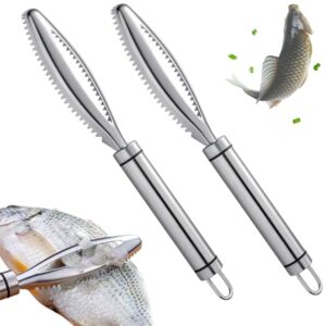 fish scaler tool, 2pcs stainless steel fish scale remover, portable fish descaler tool, hanging fish scaler tool for kitchen, seafood markets