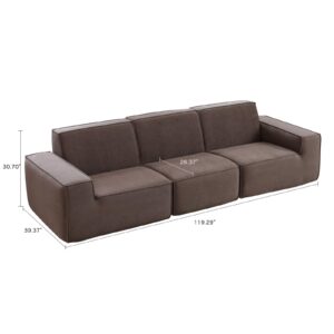 FUKAYI Sectional Couch Modern Compression Sofa 3-Seat Modular Sectionals Sofa Couch Corduroy Sofa for Living Room, Apartment, Studio, Office, Dark Brown