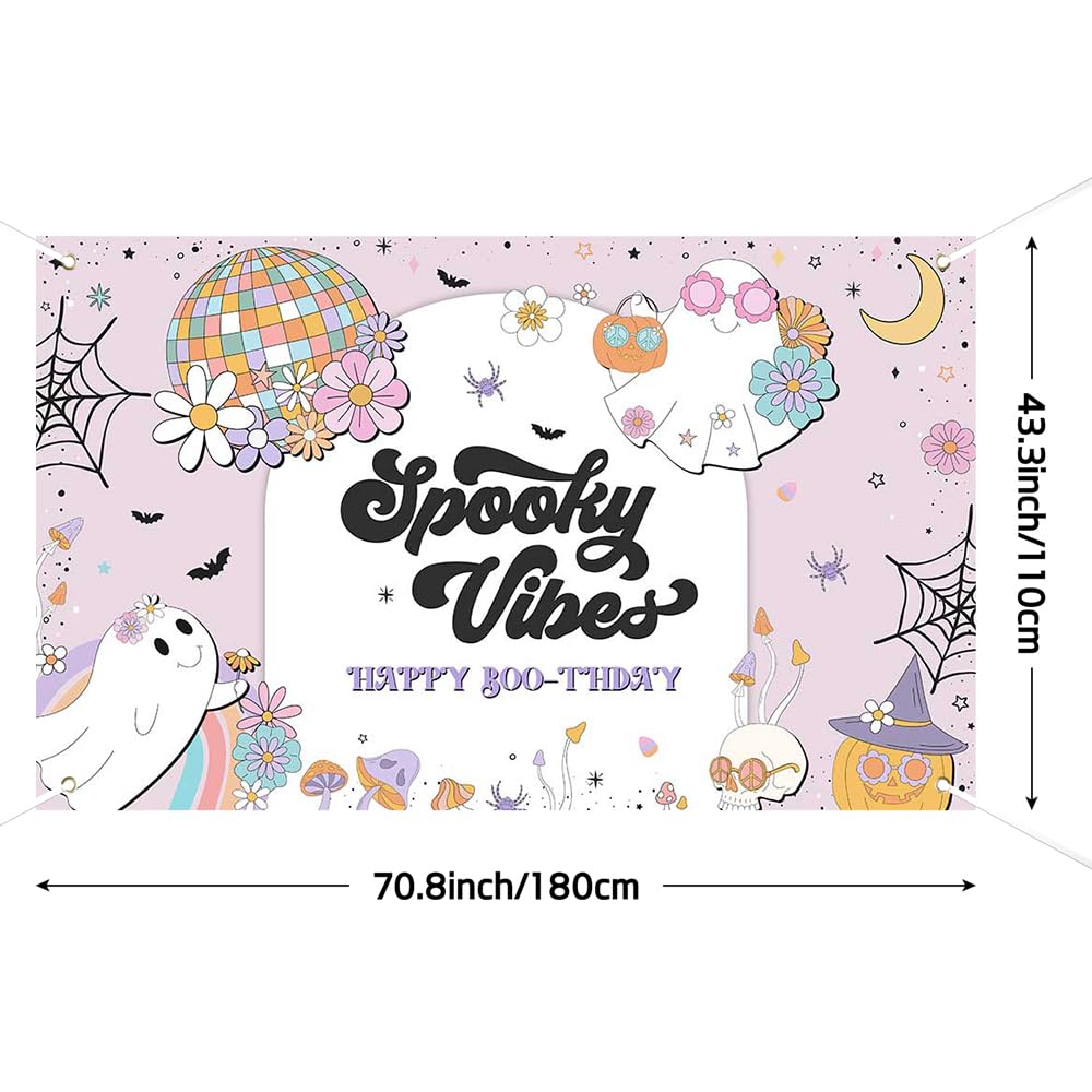 Lofaris Spooky Vibes Party Banner Bithtday Baby Shower Extra Large Fabric Groovy Halloween Decorations Hippie Groovy Halloween Celebration Photography Backdrop Family Holiday Party Decor 70.8x43.3