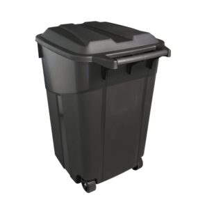 chbcjq heavy duty wheeled plastic garbage can, 45 gallon capacity, attached lid, black