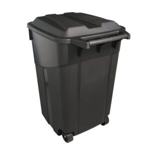 CHBcjq Heavy Duty Wheeled Plastic Garbage Can, 45 Gallon Capacity, Attached Lid, Black