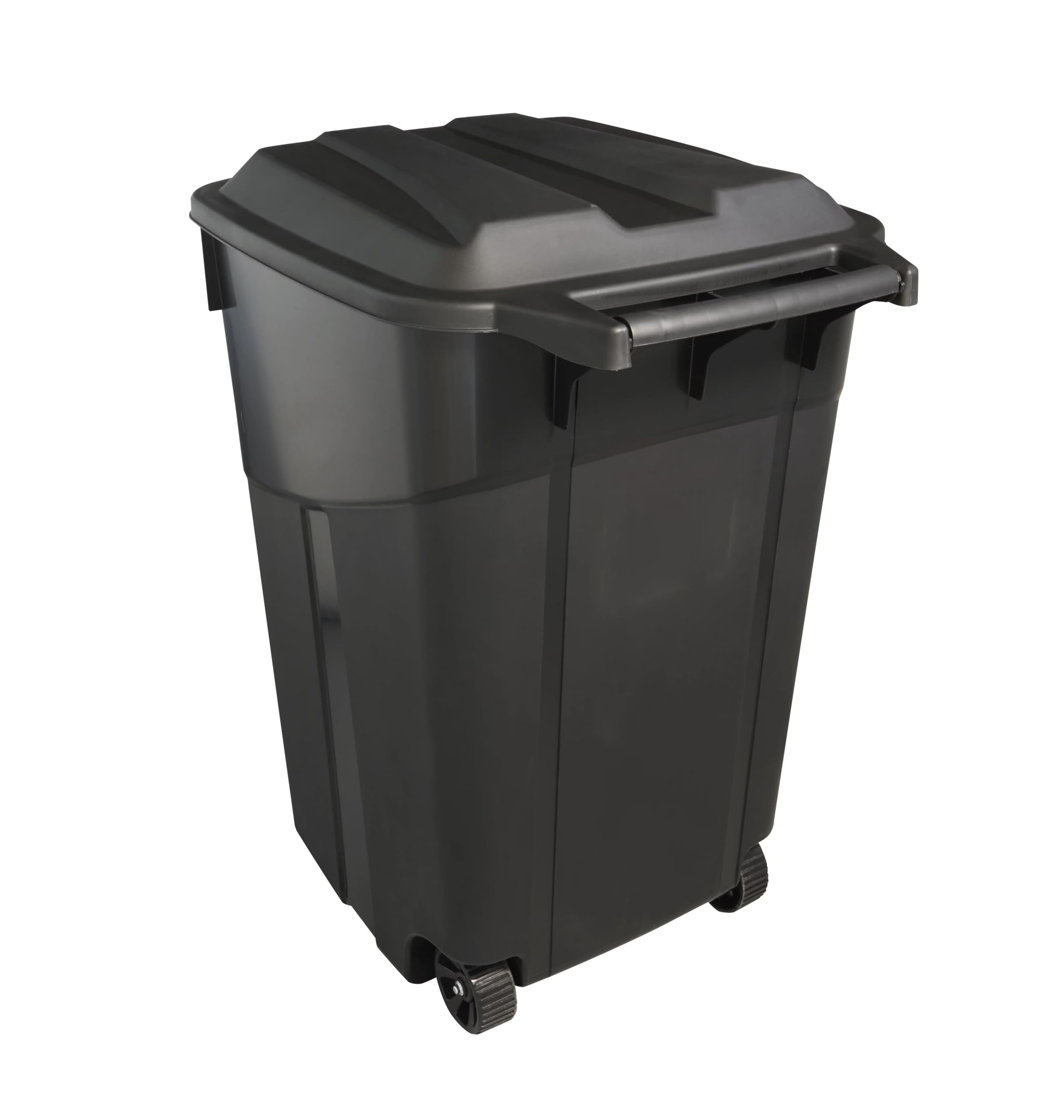 CHBcjq Heavy Duty Wheeled Plastic Garbage Can, 45 Gallon Capacity, Attached Lid, Black