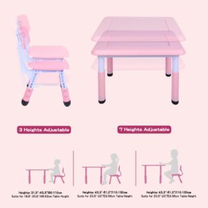 Domaker Table and Chair Set, Multi Activity Height Adjustable Table with 2 Chairs,Pink