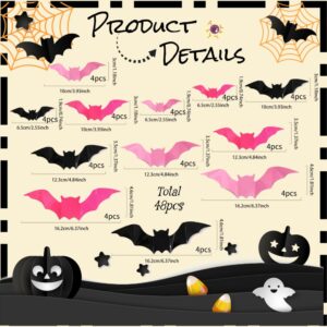 Enanal Halloween Decoration, 51pcs Glittery Ghost Spider and Web Banners with Black Blush 3D Bats Wall Stickers for Happy Halloween Party Supplies Little Boo Cute Halloween Party Decoration