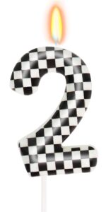 number 2 racing cars birthday candle, race car cake topper, truck themed birthday party decorations, black white checkered candles