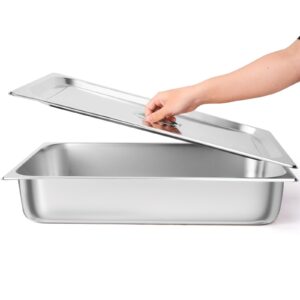 4 Pack Hotel Pans, 1/1 Full Size 4’ Deep Steam Table Pan with Lid, 21" L x 13" W Commercial Stainless Steel Pan Food Containers, Catering Supplies Buffet Display