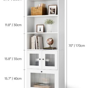 Seeday White Bookcase,5 Shelf Bookshelf and Bookcase with Acrylic Cabinet Doors,Modern Bookcase for Home, Office, and Living Room