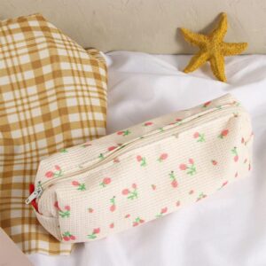 TypoGrove Pink Floral Style Pencil Bag Women Pencil Case Pen Holder Coin Pouch Cute Simple Pen Bag Organizer Multifunction Cosmetic Makeup Storage Bag