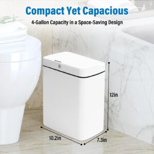 Sayene 4-Gallon Motion Sensor Trash Can Bathroom - Automatic Touchless Bathroom Trash Can with Lid, IPX5 Waterproof, Induction & Vibration Modes - Electric Small Motion Sensor Trash Can for Bathroom