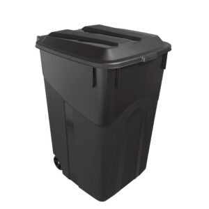 CHBcjq Heavy Duty Wheeled Plastic Garbage Can, 45 Gallon Capacity, Attached Lid, Black