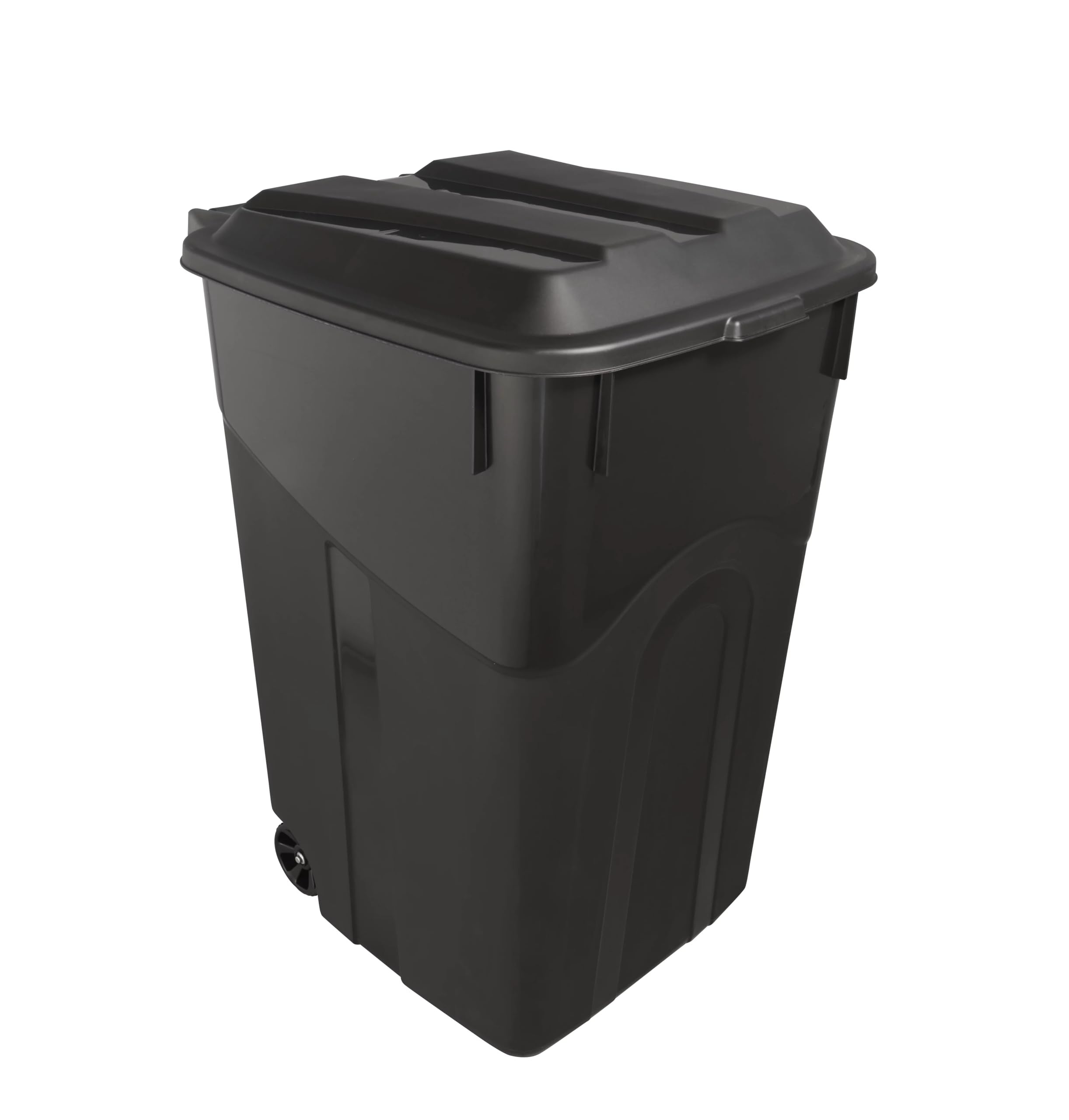 CHBcjq Heavy Duty Wheeled Plastic Garbage Can, 45 Gallon Capacity, Attached Lid, Black