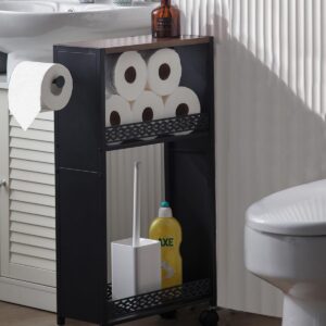 OhuaCason Toilet Paper Holder Stand for Small Bathroom Storage:Skinny Bathroom Storage Cabinet for Small Spaces Tiny Apartment