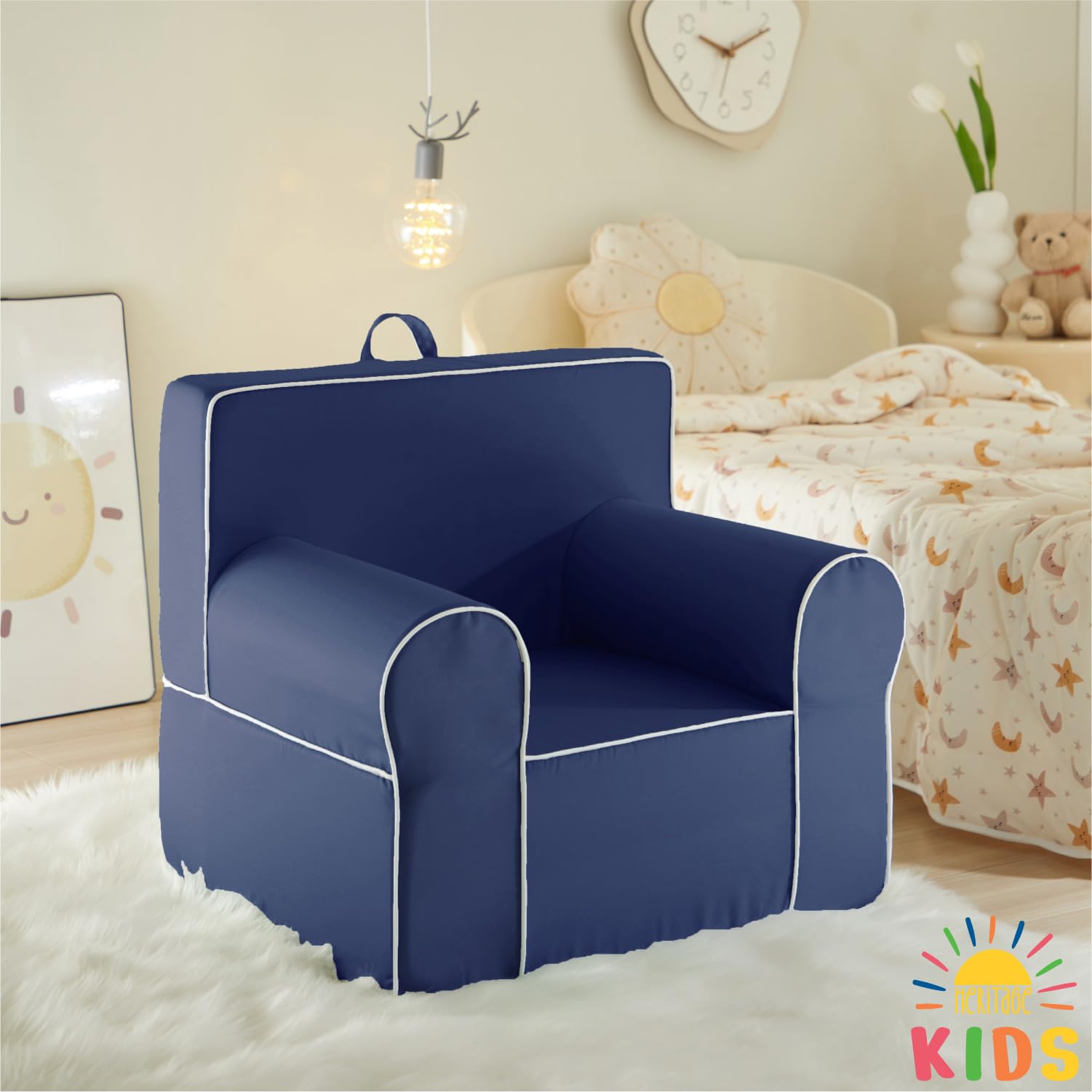 Heritage Kids Navy Everywhere Foam Armchair with Carry Handle and Removable Cover,25"x21"x 22",Ages 3+